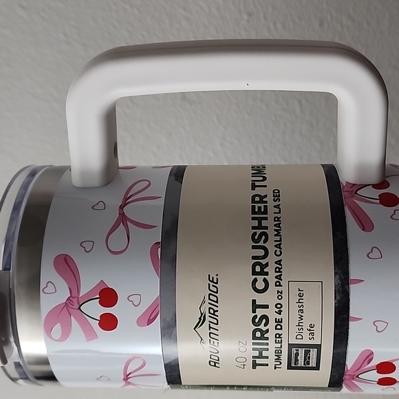 ✨️🍒🎀NWT THIRST CRUSHER TUMBLER / WITH PINK BOWS 🎀/ CHERRIES 🍒& 💓HEARTS - Picture 8 of 8